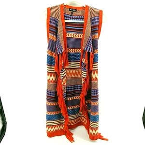 ⭐3/$30 Southwestern Aztec Tribal Fringe Orange Duster S